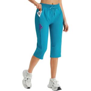 imagebaleaf Womens 15quot Long Shorts Below The Knee Capri Hiking Cargo Shorts Lightweight Quick Dry Elastic Waist for Casual17inglacier Blue