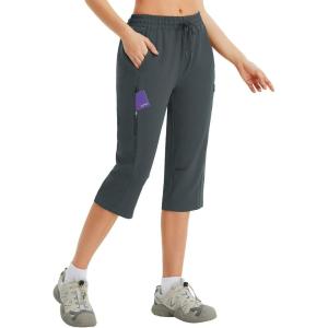 imagebaleaf Womens 15quot Long Shorts Below The Knee Capri Hiking Cargo Shorts Lightweight Quick Dry Elastic Waist for Casual17ingrey