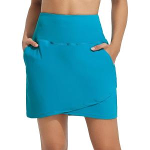 imagebaleaf Womens 2025 17quot Swim Skirt Bottoms High Waisted Modest Bathing Suit Skirt Tummy Control Swim BottomsAqua Blue 17 B