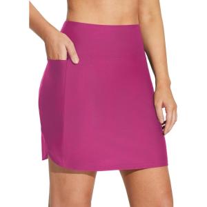 imagebaleaf Womens 2025 17quot Swim Skirt Bottoms High Waisted Modest Bathing Suit Skirt Tummy Control Swim BottomsRose Red 17 a