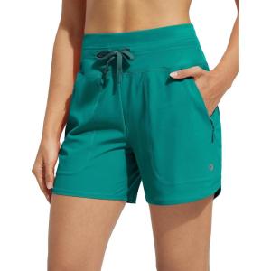 imagebaleaf Womens 5quot Swim Board Shorts High Waisted Quick Dry UPF 50 Swimsuit Swimming Bottoms with Boxer Liner Zipper PocketsGreen