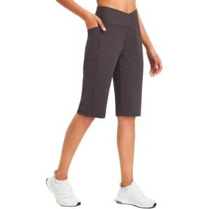 imagebaleaf Womens Bermuda Long Shorts 14quot Knee Length Capris High Waisted Athletic Shorts with Pockets Summer Stretch LooseSeal Brown