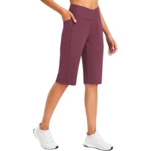 imagebaleaf Womens Bermuda Long Shorts 14quot Knee Length Capris High Waisted Athletic Shorts with Pockets Summer Stretch LooseWine Red