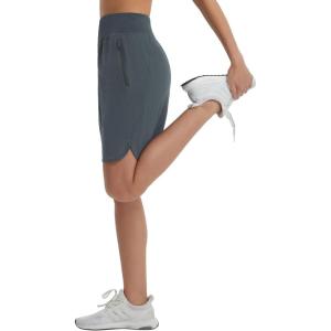 imagebaleaf Womens Bermuda Long Shorts 9quot Knee Length Athletic Running Shorts with Zip Pockets Stretch Loose Summer UPF 50Dark Gray