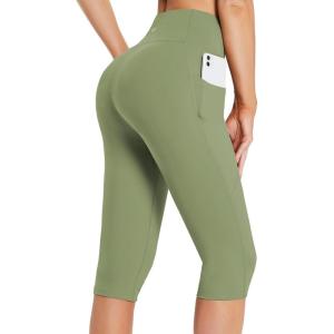 imagebaleaf Womens Capri Leggings with Pockets High Waisted Knee Length Capris Stretch for Casual Yoga Pants Workout ExerciseArmy Green