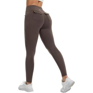 imagebaleaf Womens Cargo Leggings with Pockets Drawstring Tummy Control Scrunch Butt 78 Ankle Petite Yoga Pants RunningBrown
