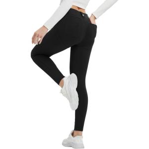 imagebaleaf Womens Fleece Lined Leggings 4 Pockets Warm Thermal Winter Insulated Petite Pants Snow Cold GearBlack