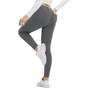 imagebaleaf Womens Fleece Lined Leggings 4 Pockets Warm Thermal Winter Insulated Petite Pants Snow Cold GearGrey