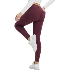 imagebaleaf Womens Fleece Lined Leggings 4 Pockets Warm Thermal Winter Insulated Petite Pants Snow Cold GearRed