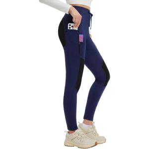 imagebaleaf Womens Fleece Lined Leggings Hiking Ripstop Water Resistant Pants with Zipper Pockets Thermal Warm Winter TightsBlueblack