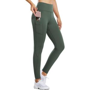 imagebaleaf Womens Fleece Lined Leggings Water Resistant Thermal Winter Warm Tights High Waisted with Pockets Running GearAarmy Green27