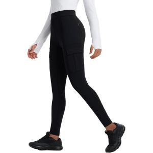 imagebaleaf Womens Fleece Lined Pants Hiking Cargo Pants Pockets Water Resistant Thermal Warm Insulated TightsBlack