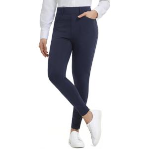 imagebaleaf Womens Skinny Dress Pants Stretch Petite Yoga Work Pants Pull On Dressy Leggings with Zipper Pockets 78 AnkleNavy Blue