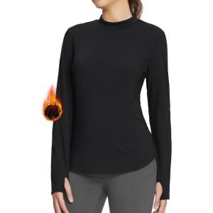 imagebaleaf Womens Thermal Shirts Fleece Lined Tops Long Sleeve Mock Neck Cold Weather Running Workout Gear Pocket ThumbholeBlackside Pocket