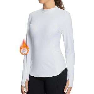 imagebaleaf Womens Thermal Shirts Fleece Lined Tops Long Sleeve Mock Neck Cold Weather Running Workout Gear Pocket ThumbholeWhiteside Pocket