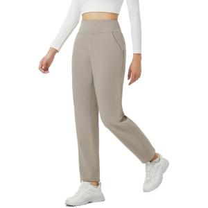 imagebeleaf Womens Travel Pants Fleece Lined High Waisted Golf Pants Winter Warm Thermal Water Resistant Athletic Work CasualKhaki