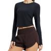 imagebaleaf Womens Long Sleeve Crop Workout Tops Soft Athletic Running Gym Shirts Casual Quick Dry TShirt with Thumb HolesBlack