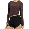 imagebaleaf Womens Long Sleeve Crop Workout Tops Soft Athletic Running Gym Shirts Casual Quick Dry TShirt with Thumb HolesDark Brown