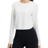 imagebaleaf Womens Long Sleeve Crop Workout Tops Soft Athletic Running Gym Shirts Casual Quick Dry TShirt with Thumb HolesWhite