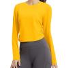 imagebaleaf Womens Long Sleeve Crop Workout Tops Soft Athletic Running Gym Shirts Casual Quick Dry TShirt with Thumb HolesYellow