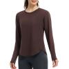 imagebaleaf Womens Long Sleeve Workout Athletic Shirts Lightweight Stretchy Running Yoga Tops with Cross Hem Thumb LoopDark Brown