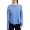 imagebaleaf Womens Long Sleeve Workout Athletic Shirts Lightweight Stretchy Running Yoga Tops with Cross Hem Thumb LoopLight Blue