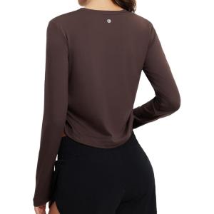 imagebaleaf Womens Long Sleeve Crop Workout Tops Soft Athletic Running Gym Shirts Casual Quick Dry TShirt with Thumb HolesDark Brown