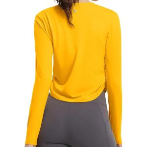 imagebaleaf Womens Long Sleeve Crop Workout Tops Soft Athletic Running Gym Shirts Casual Quick Dry TShirt with Thumb HolesYellow