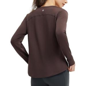 imagebaleaf Womens Long Sleeve Workout Athletic Shirts Lightweight Stretchy Running Yoga Tops with Cross Hem Thumb LoopDark Brown