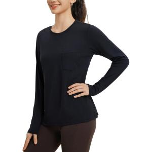imagebaleaf Womens Long Sleeve Workout Shirts for Women Active Tops Soft Activewear Moisture Wicking Running Clothes TravelBlack