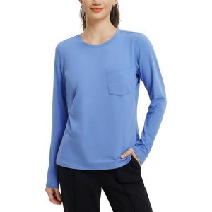 imagebaleaf Womens Long Sleeve Workout Shirts for Women Active Tops Soft Activewear Moisture Wicking Running Clothes TravelLight Blue