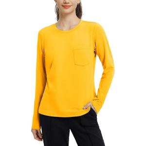 imagebaleaf Womens Long Sleeve Workout Shirts for Women Active Tops Soft Activewear Moisture Wicking Running Clothes TravelYellow