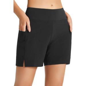 imagebaleaf Womens 3 5quot 7quot Quick Dry High Waisted Swim Board Shorts UPF 50 Swimsuit Bottom Trunks with LinerBlack