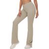 imagebaleaf Womens V Crossover Flare Leggings with Pockets Yoga Pants High Waist Casual Workout Gym Bell Bottom LeggingsKhaki