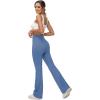 imagebaleaf Womens V Crossover Flare Leggings with Pockets Yoga Pants High Waist Casual Workout Gym Bell Bottom LeggingsLight Blue
