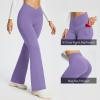 imagebaleaf Womens V Crossover Flare Leggings with Pockets Yoga Pants High Waist Casual Workout Gym Bell Bottom LeggingsPurple