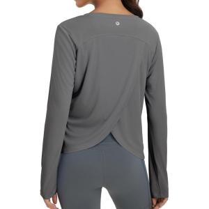 imagebaleaf Womens Long Sleeve Workout Tops Athletic Shirts Split Back Running Gym Quick Dry Sun Protection UPF 50Dark Gray