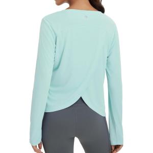 imagebaleaf Womens Long Sleeve Workout Tops Athletic Shirts Split Back Running Gym Quick Dry Sun Protection UPF 50Light Green