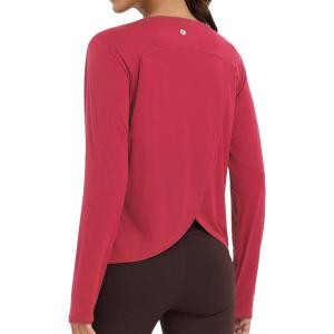 imagebaleaf Womens Long Sleeve Workout Tops Athletic Shirts Split Back Running Gym Quick Dry Sun Protection UPF 50Red