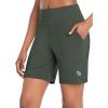 imagebaleaf Bermuda Shorts for Women High Waisted 7 Athletic Long Workout Running Shorts with 3 PocketsOlive Green