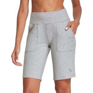 imagebaleaf Womens Bermuda Long Shorts 10quot Knee Length High Rise Athletic Shorts Pull On Workout Walking Golf Running SummerCotton Blend  Heather Light Gray