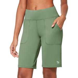 imagebaleaf Womens Bermuda Long Shorts 10quot Knee Length High Rise Athletic Shorts Pull On Workout Walking Golf Running SummerOlive Green