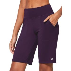 imagebaleaf Womens Bermuda Long Shorts 10quot Knee Length High Rise Athletic Shorts Pull On Workout Walking Golf Running SummerPurple