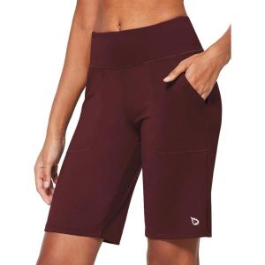 imagebaleaf Womens Bermuda Long Shorts 10quot Knee Length High Rise Athletic Shorts Pull On Workout Walking Golf Running SummerWine Red