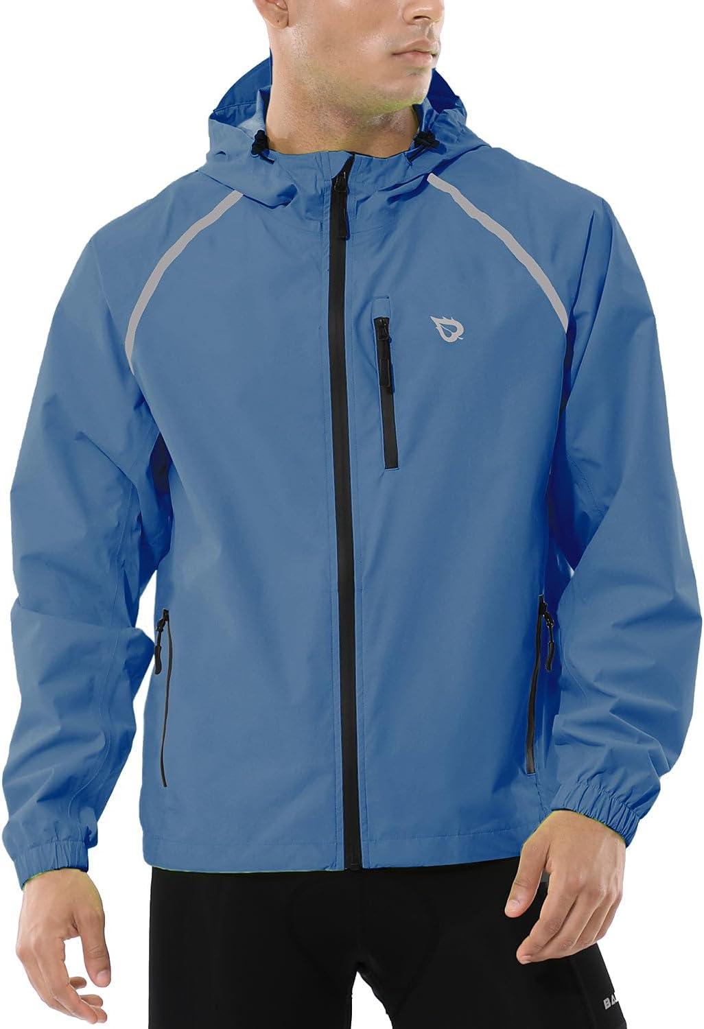 imagebaleaf Mens Rain Jacket Waterproof Windbreaker Raincoat Running Cycling Hiking Gear Hood Lightweight Reflective PackableAblue