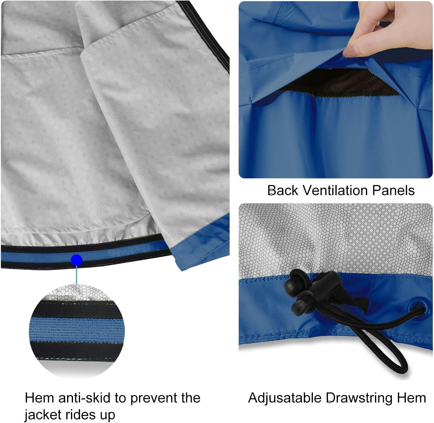 imagebaleaf Mens Rain Jacket Waterproof Windbreaker Raincoat Running Cycling Hiking Gear Hood Lightweight Reflective PackableAblue