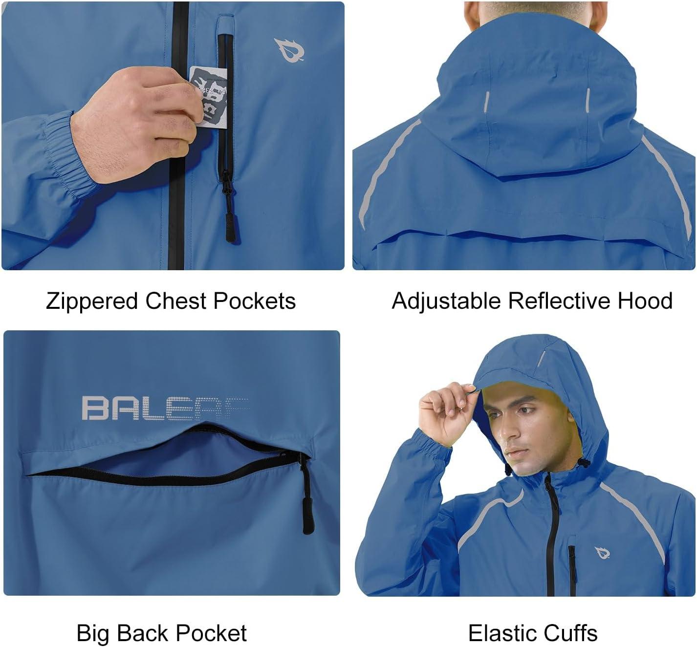 imagebaleaf Mens Rain Jacket Waterproof Windbreaker Raincoat Running Cycling Hiking Gear Hood Lightweight Reflective PackableAblue