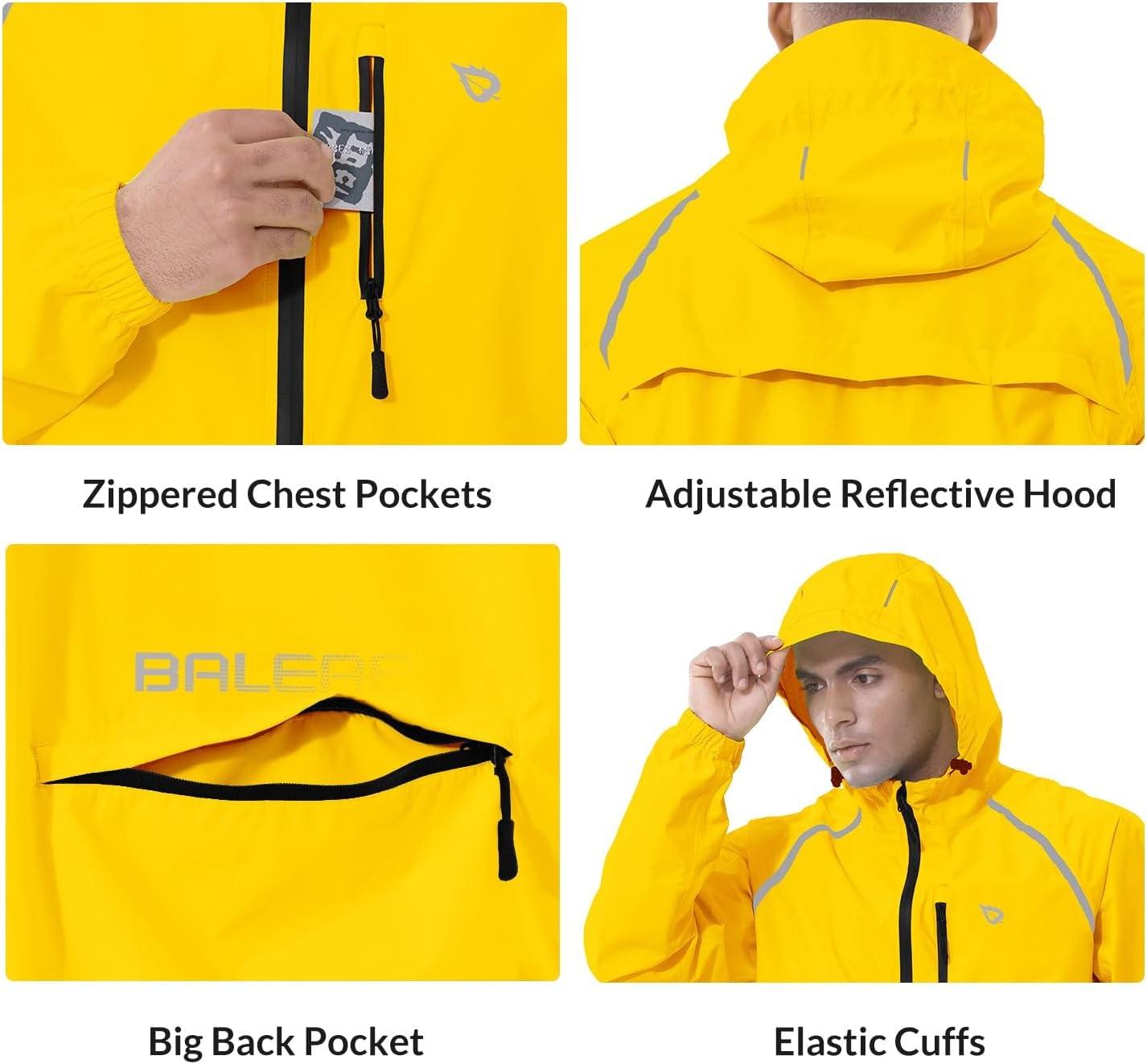 imagebaleaf Mens Rain Jacket Waterproof Windbreaker Raincoat Running Cycling Hiking Gear Hood Lightweight Reflective PackableAbright Yellow