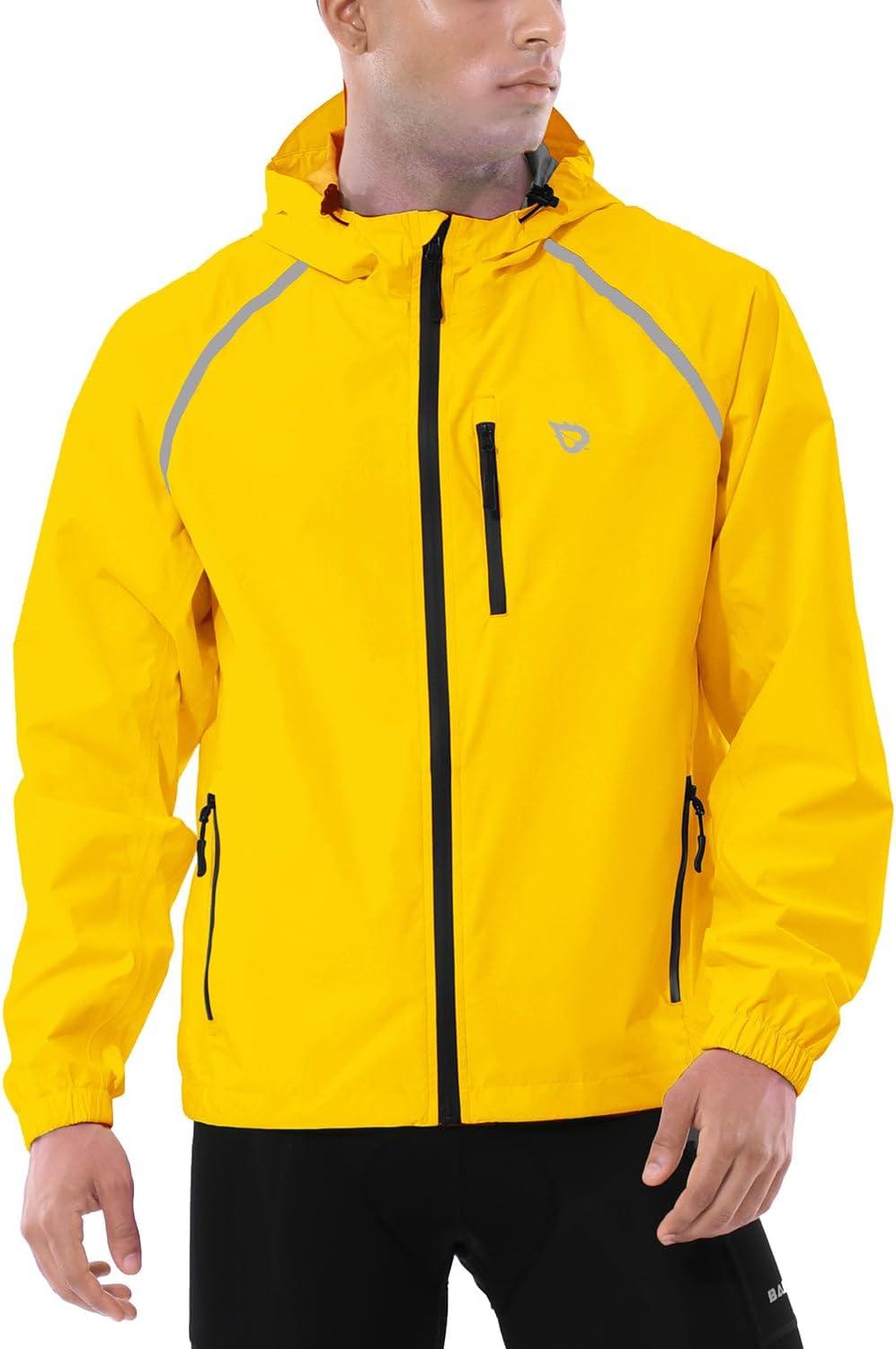 imagebaleaf Mens Rain Jacket Waterproof Windbreaker Raincoat Running Cycling Hiking Gear Hood Lightweight Reflective PackableAbright Yellow