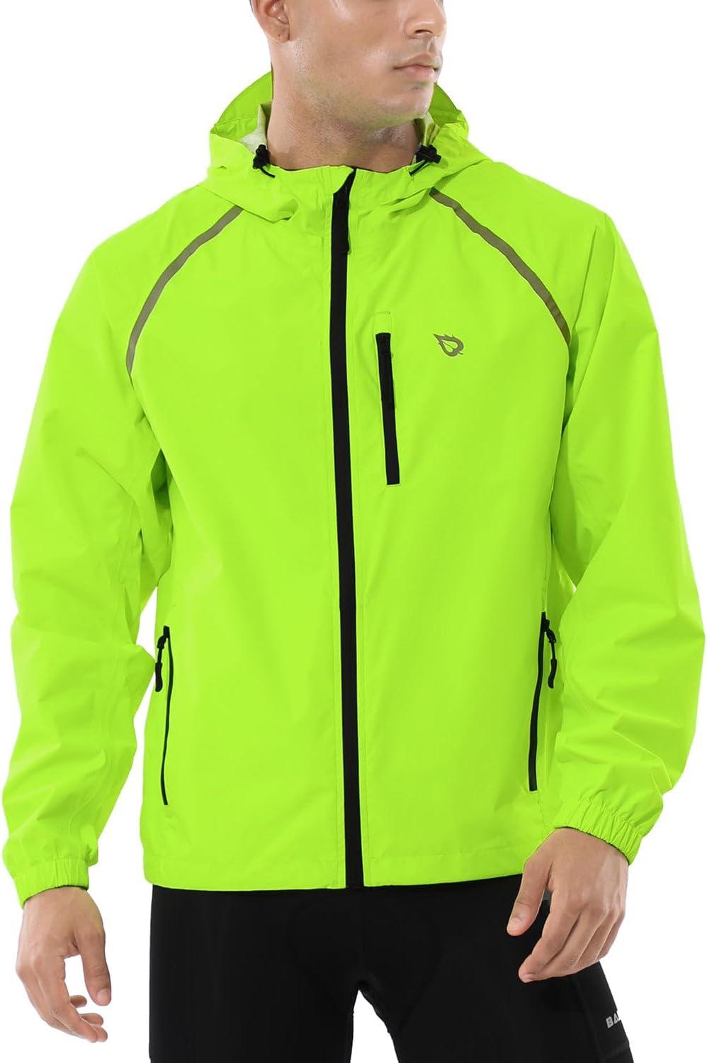 imagebaleaf Mens Rain Jacket Waterproof Windbreaker Raincoat Running Cycling Hiking Gear Hood Lightweight Reflective PackableAfluorescent Yellow